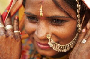 Woman wearing traditional Indian jewelry
